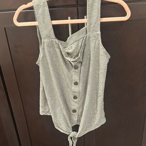 Loft Striped Gray Button-Down Women's Tank Top Medium